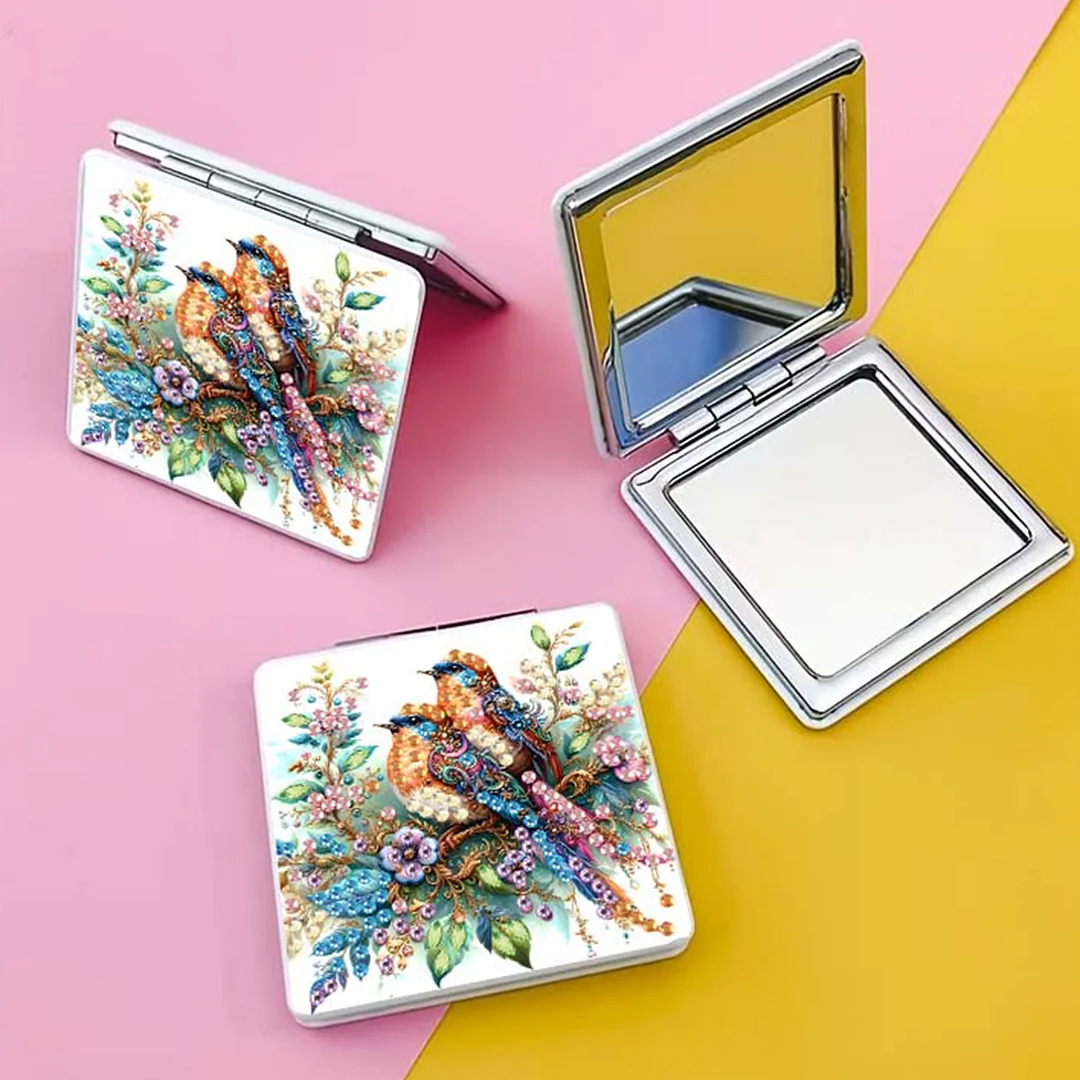 Bird DIY Special Shaped Diamond Painting Compact Mirror Kits Diamond Art Painting Pocket Mirror for Adults and Beginners