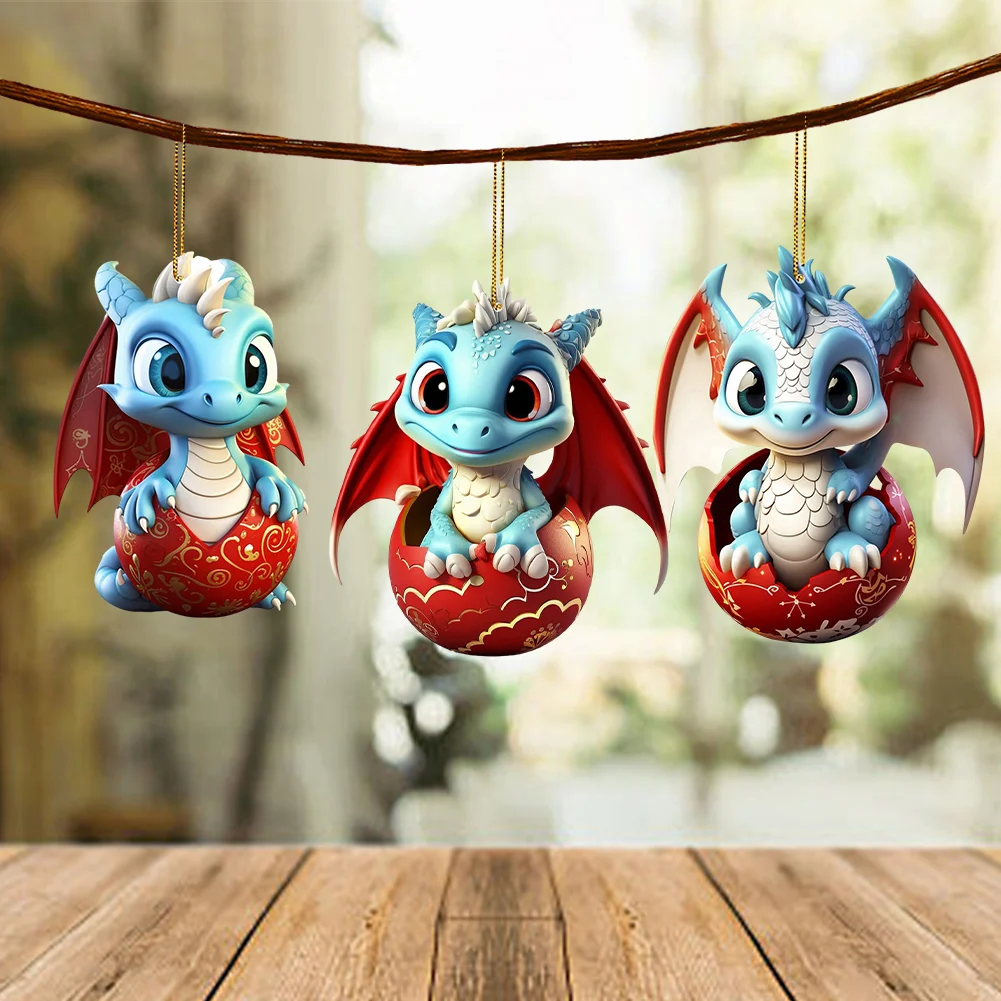 3 PCS Acrylic Flying Dragon Baby 2D Flat Christmas Tree Car Hangings Ornament