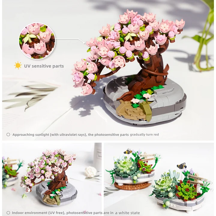 Mini Bricks Sakura and Succulent Bonsai Model Building Sets