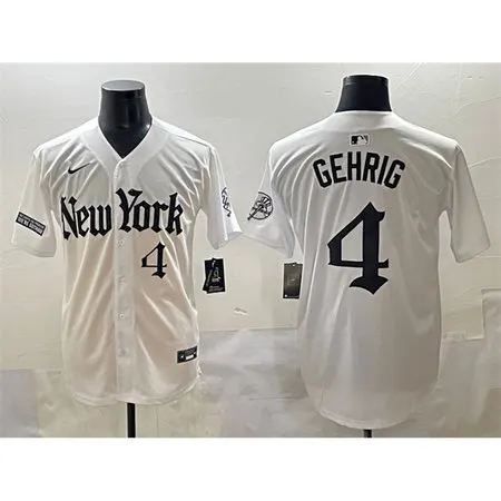 Youth New York Yankees #4 Lou Gehrig White "Gothic Legacy Edition" Vapor Premier Limited Stitched Baseball Jersey