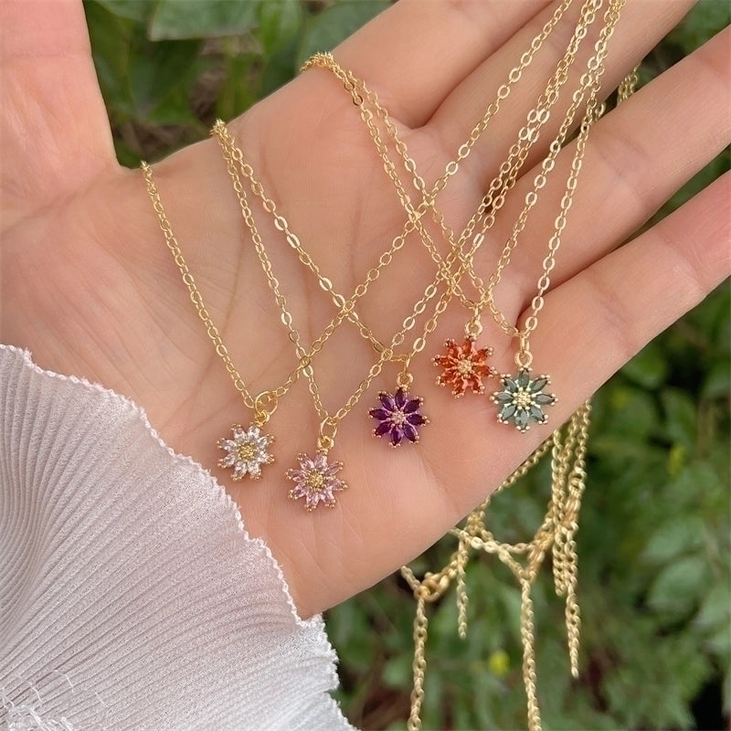Copper 18K Gold Plated Minimalist Classic Style Flower Plating Inlay Zircon Pendant Necklace