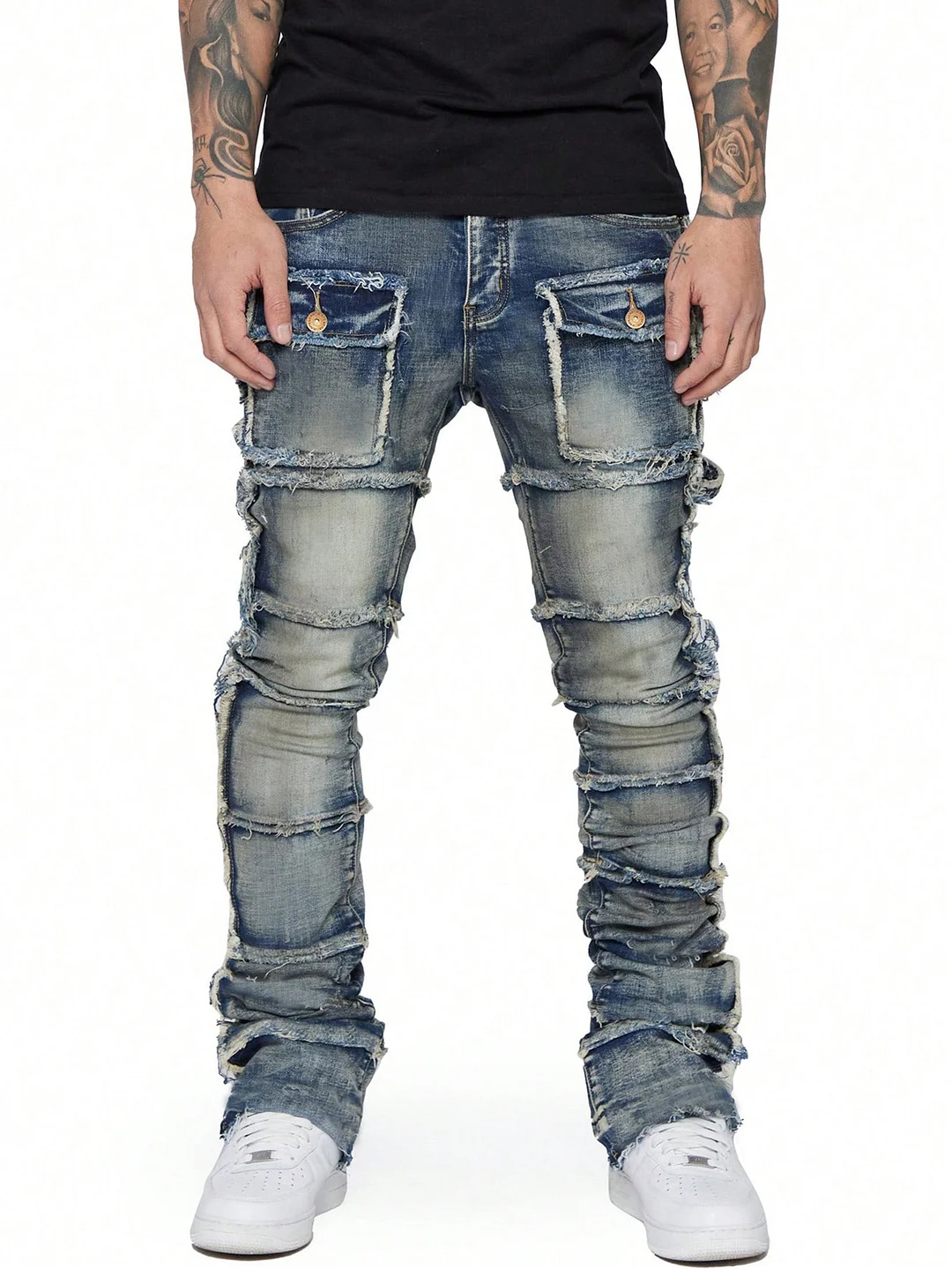 Men's Denim Elastic Jeans Hip Hop Hippie Style Denim Jeans