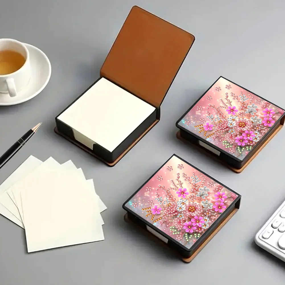PU 5D Diamond Painting Kit Note Box DIY Diamond Art Notepad Box (Flower)