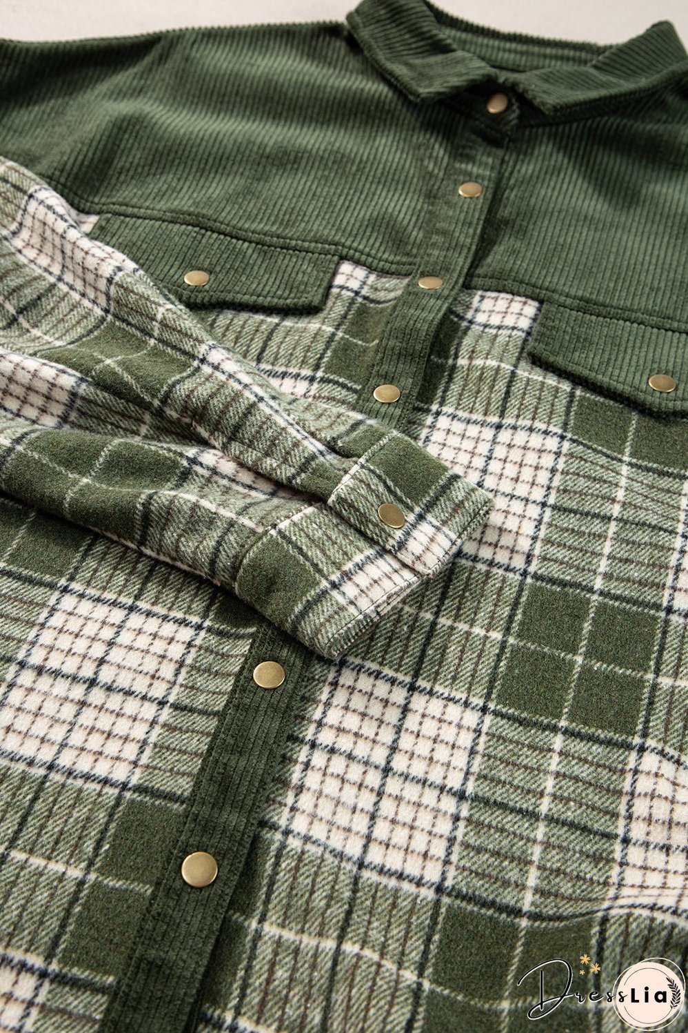 Green Plaid Corduroy Jacket with Pockets