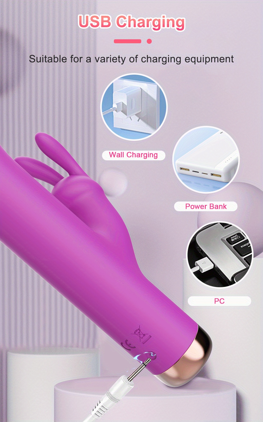 Silicone Rabbit Vibrator with Clitoral Stimulator and G-Spot Vibration