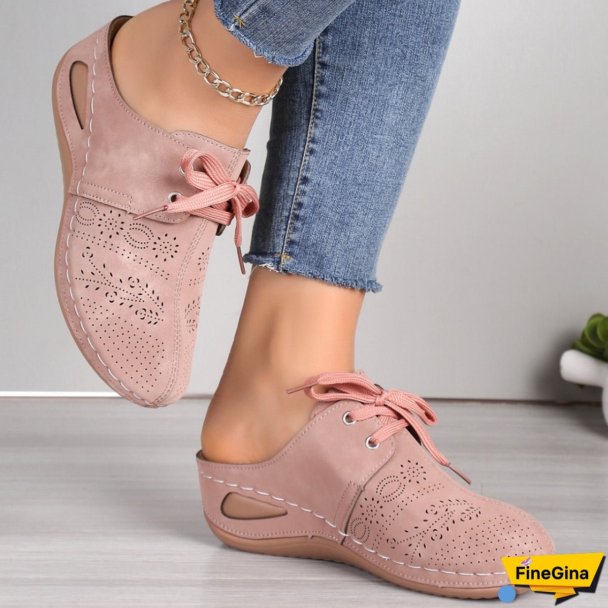 Lace-Up Round Toe Wedge Sandals