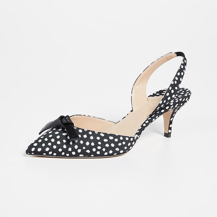 Black Polka Dot Kitten Heel Slingback Pumps|FSJshoes