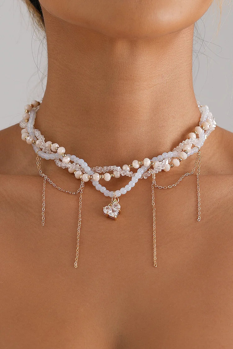 Chains Heart Pendants Multi-Beaded Enwind Necklace