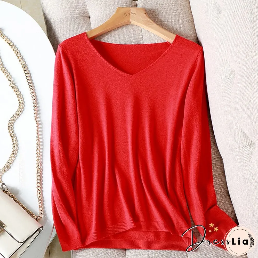 AOSSVIA Autumn Winter Sweater Knitted Pullover Women V-Neck Oversize Female Loose Long