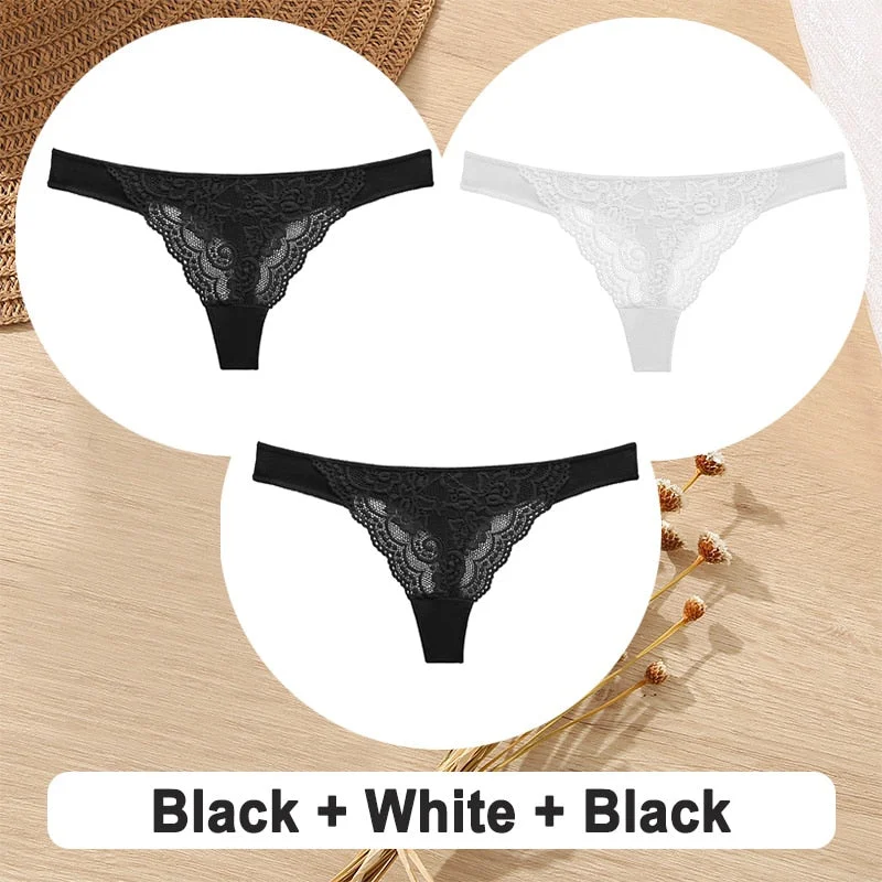 3PCS/Set Cotton G-String Women Panties Lace Underwear Female Lingerie Intimates Underpants Sexy Thong Panties for Girls Pantys