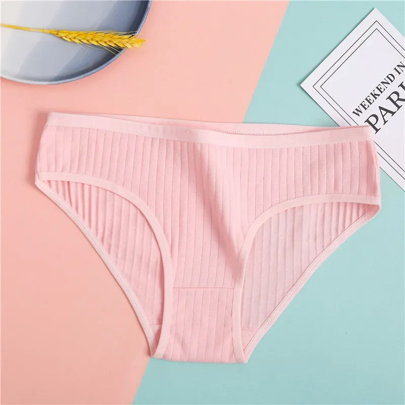 FINETOO Cotton Panties Women Solid Color Underpants M-XL Soft Briefs Girls Striped Underwear Comfortable Panties Female Lingerie