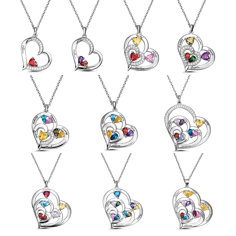 Vangogifts Engraved Name 1-10 Birthstone Family Necklace Gift for Mother Grandma