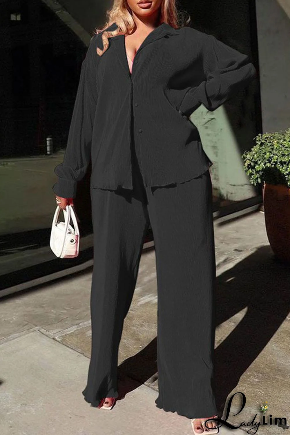 Purple Casual Solid Patchwork Buckle Turndown Collar Long Sleeve Two Pieces