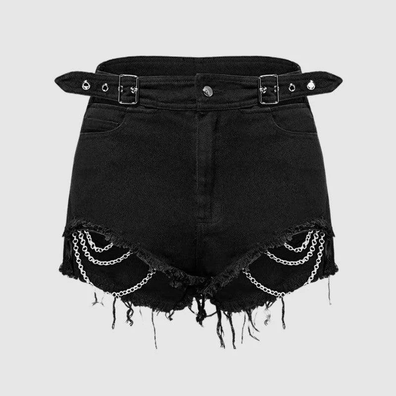 Goth Ripped Denim Shorts With Metal Chains - GothBB 2022 free shipping ...