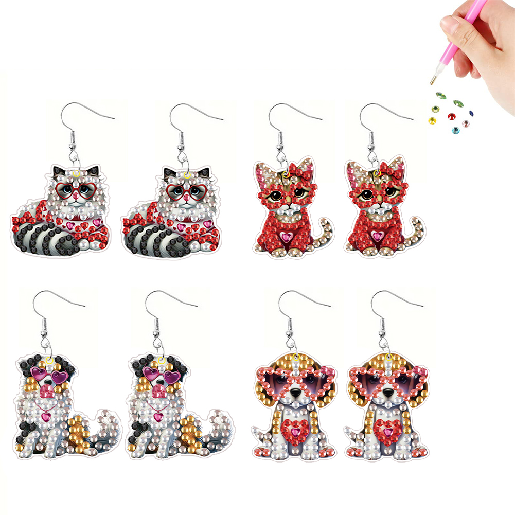 4 Pairs Double Sided Puppy DIY Diamond Painting Earrings Kit for Women Girls