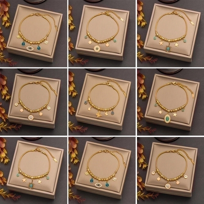 Vacation Star Eye 304 Stainless Steel 18K Gold Plated Artificial Rhinestones Resin Bracelets In Bulk