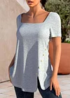 Plus Size Decorative Button Square Neck Solid Short Sleeve Blouses