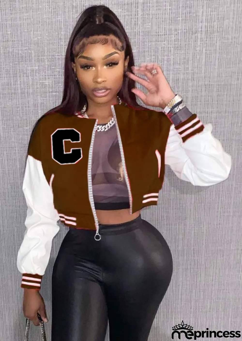 Spring Contrast Color Long Sleeve Zipper Fly Baseball Jacket