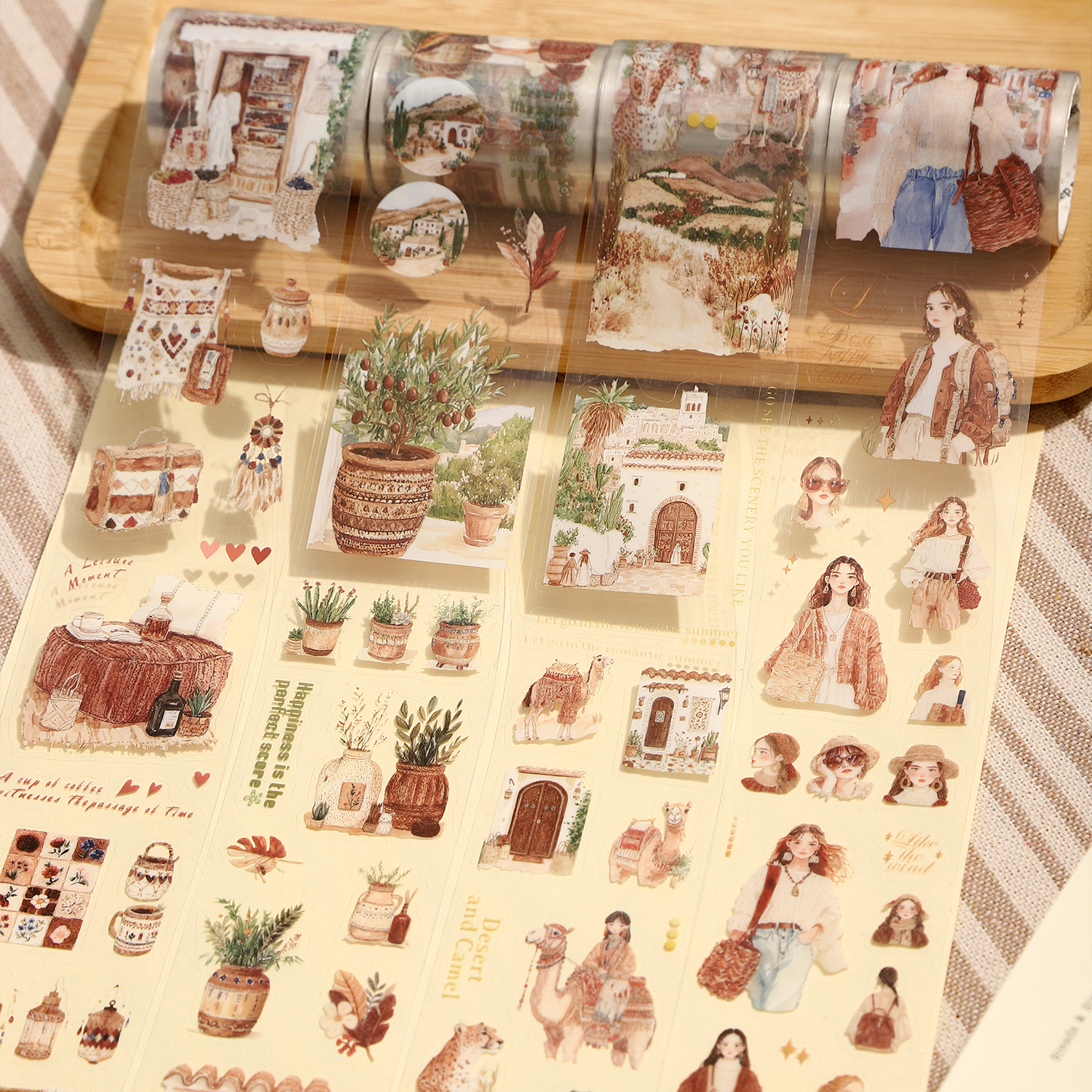 PET 테이프 - 로맨틱 보헤미안 시리즈 빈티지 식물 꽃 캐릭터