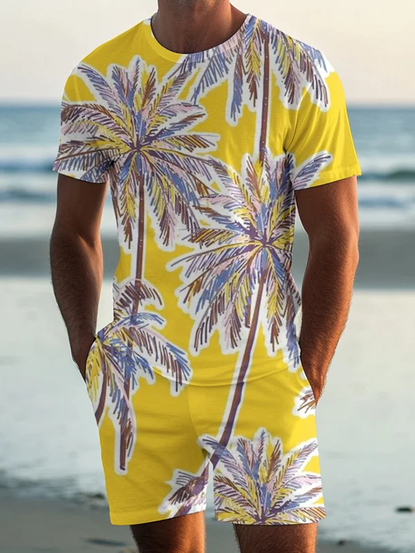 Men's Tropical Palm Tree Vacation Art Print T-Shirt Shorts Set