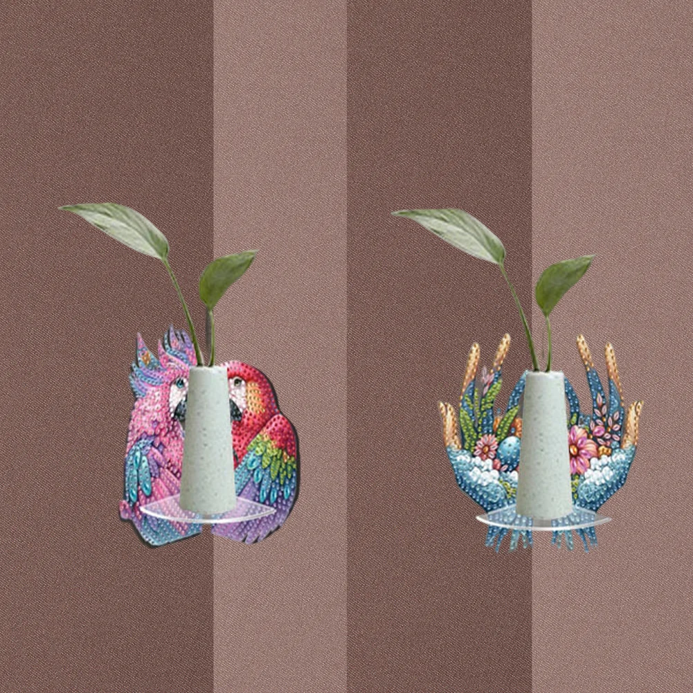 2pcs 2D Flat DIY Diamond Art Pendant DIY Home Decor Hanging Charm Decor (Parrot)