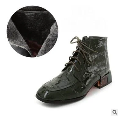 GKTINOO Women Boots 2022 New Woman Short Boots Soft Patent Genuine Leather Autumn/Winter Shoes Square Heels Female Footware