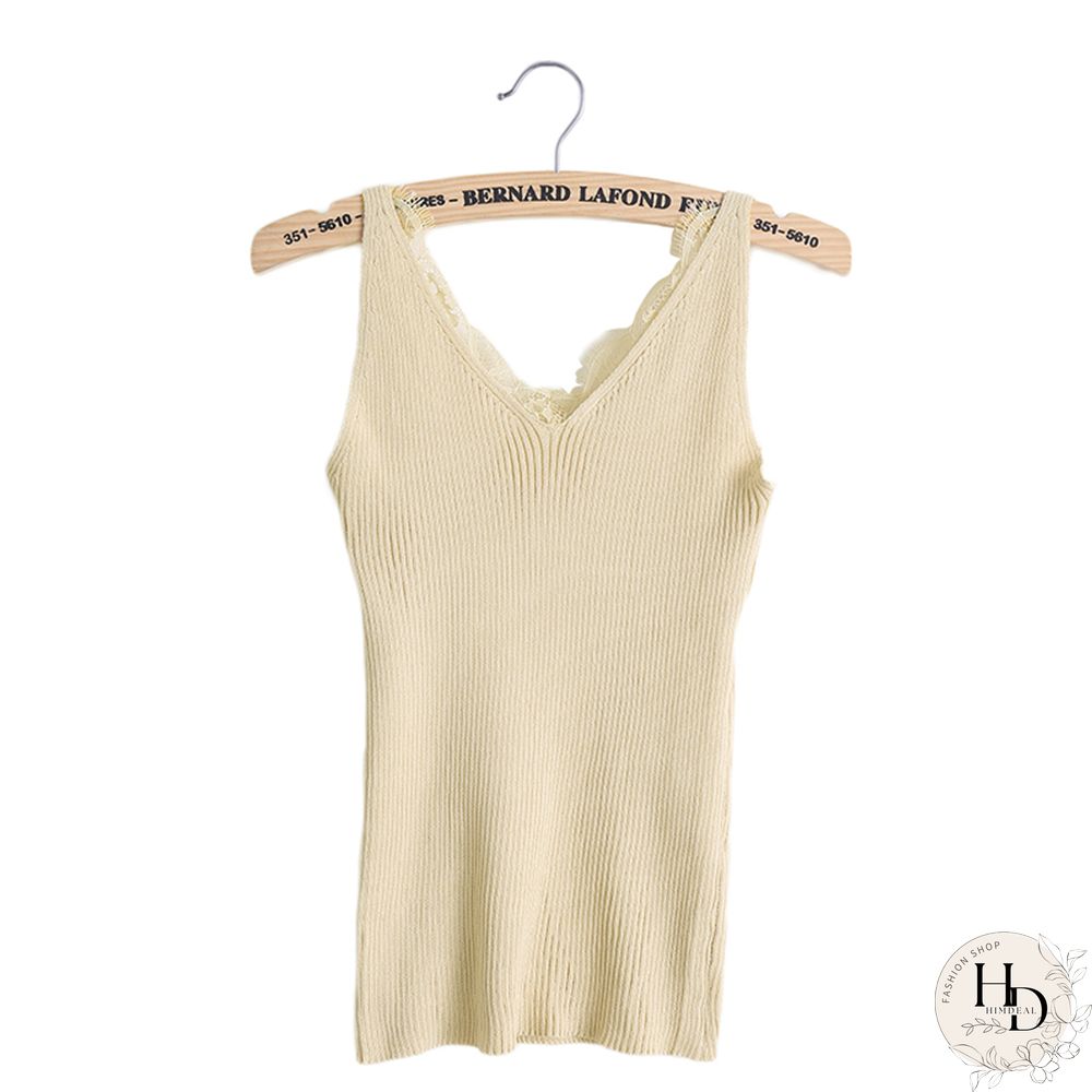 Sexy Women Plain Camisole Lace Splicing Double V Neck Vest Slim Sling Tank Tops