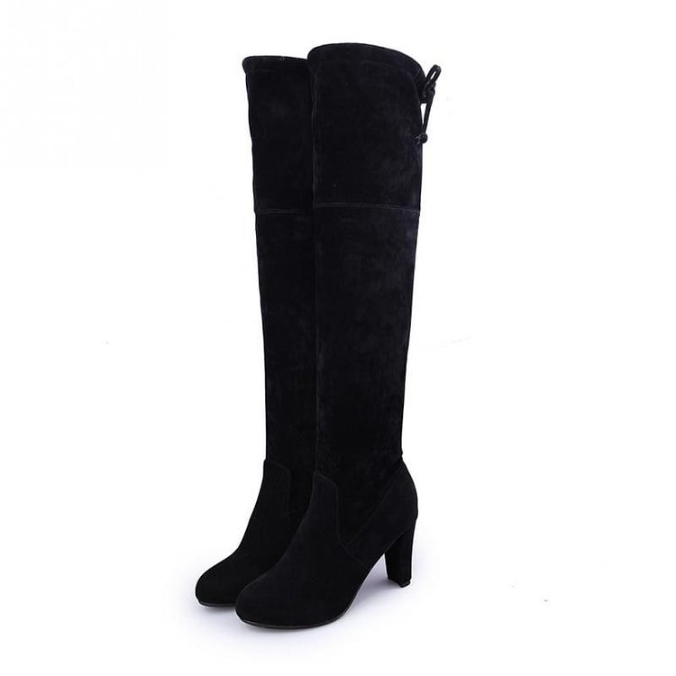 Women Thigh High Boots Fashion Suede Leather High Heels Lace up Female Over The Knee Boots Plus Size Shoes Drop Shipping 2020