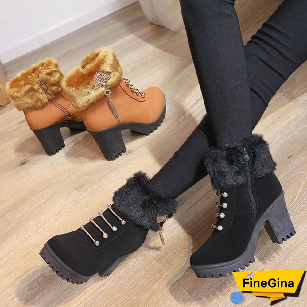 Fashion Women's Platform Boots Autumn and Winter Warm Snow Boots Women's Casual High-heeled Ankle Boots