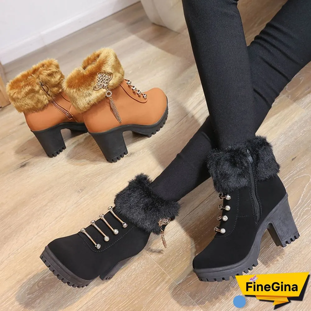 Fashion Women's Platform Boots Autumn and Winter Warm Snow Boots Women's Casual High-heeled Ankle Boots