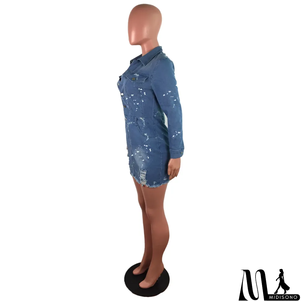 MidiSono - Sexy Stretch-breasted Denim Bag Hip Dress