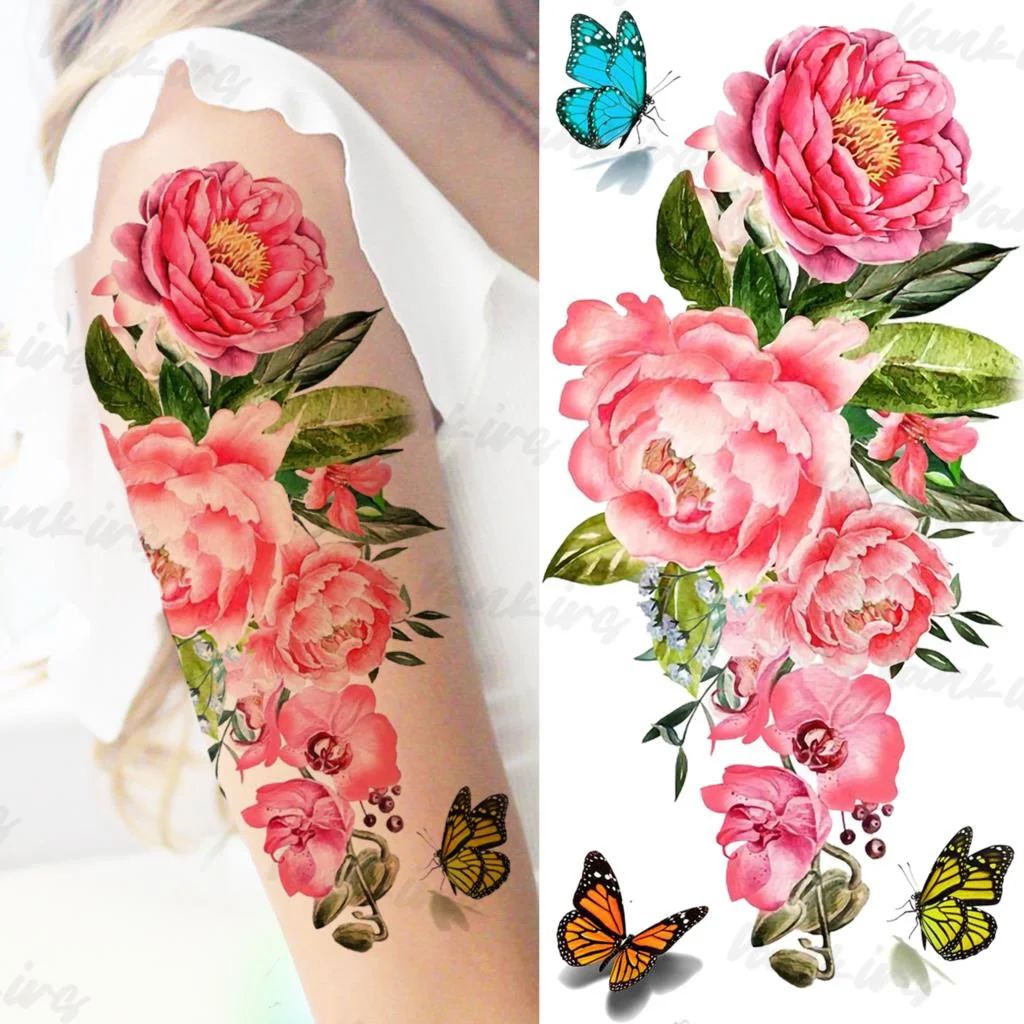 Sdrawing Flower Temporary Tattoos For Women Girls Realistic Lavender Butterfly Flower Fake Tattoo Sticker Forearm Body Tatoos 3D