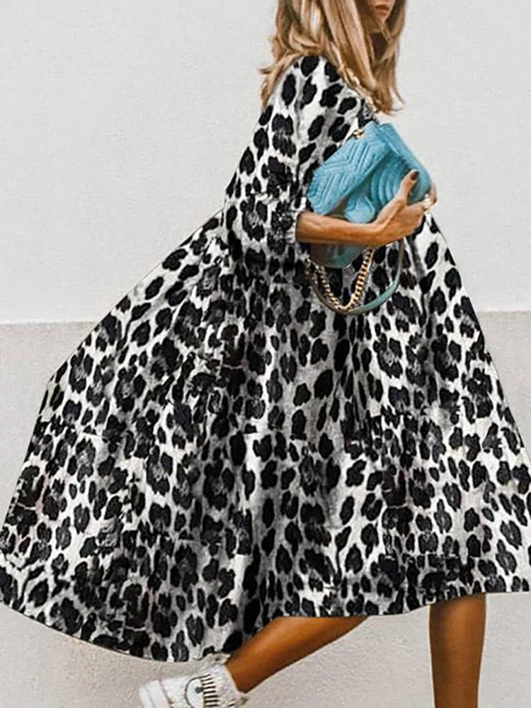 Women Vintage O-neck Floral Print Loose A-Line Dress Half Sleeve Party Dress Autumn Elegant Fashion Ladies Dresses Vestidos 2022