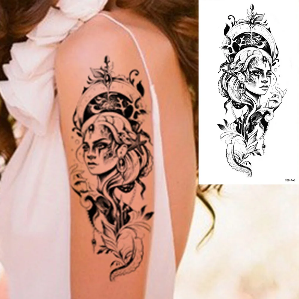 Sdrawing Temporary Tattoo Sticker Blue Rose Unicorn Flash Tattoos Flowers Rose Moon Deer Body Art Arm Fake Sleeve Tatoo Women