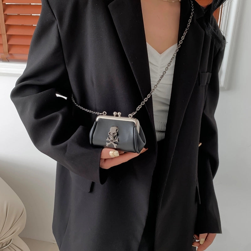 Halloween Women’s Small Pu Leather Cross Skull Streetwear Buckle Crossbody Bag