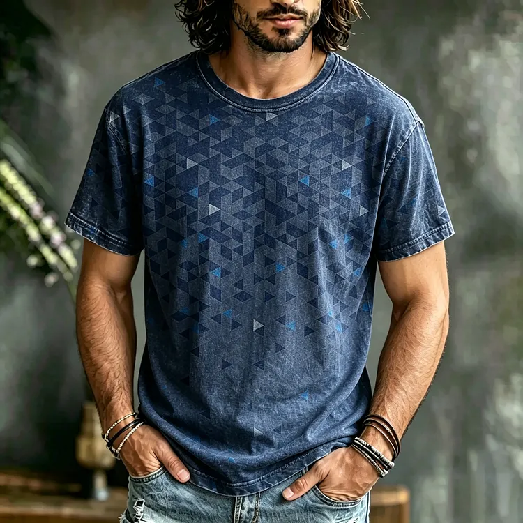 Men's Retro Geometric Art Print Casual T-shirt