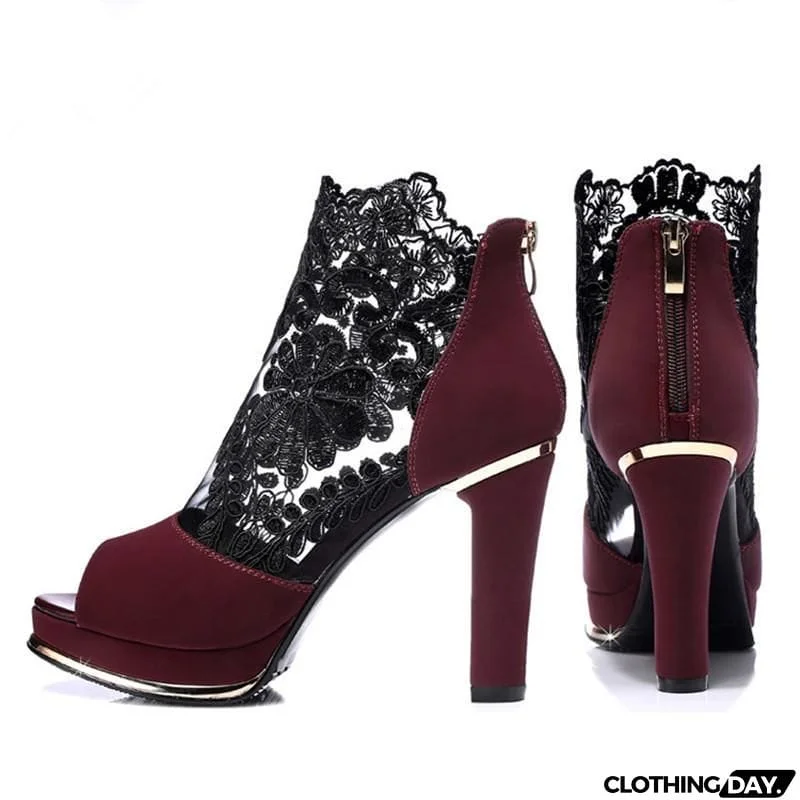 Women's High Quality Sexy Lace Dress High Heel Sandals Shoes