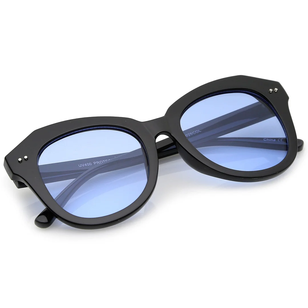 Women's Oversize Horn Rimmed Colored Round Lens Cat Eye glasses 52mm