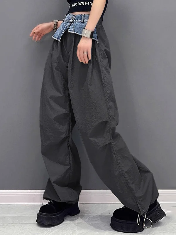 Drawstring Elasticity Split-Joint Loose Wide Leg Trousers Cargo Pants