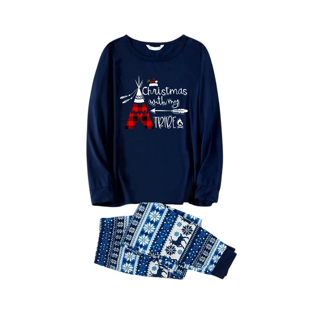 "Christmas With My Tribe" Pattern Ⅱ - Blue Family Christmas Matching Pajamas