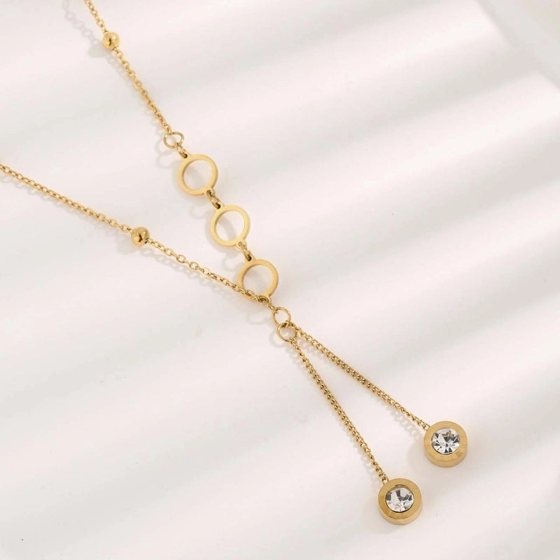 Glam Minimalist Solid Color 304 Stainless Steel Zircon 18K Gold Plated Plating Inlay Pendant Necklace