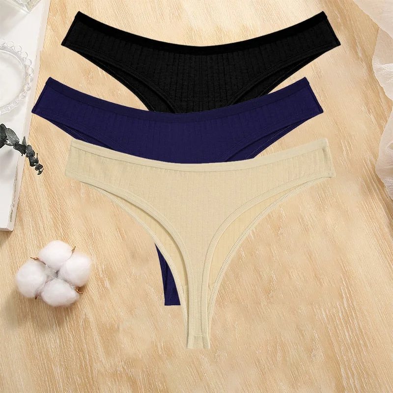 FINETOO 3PCS/Set Cotton G-string Women Lingerie Panties S-XL Thong Femmale Underwear Sexy Pantys Underpant Intimate Thong Girl