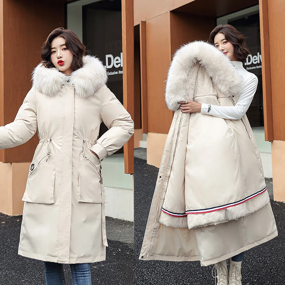 Vielleicht -30 Degrees Women Jacket Long Parkas Female Coat Winter Warm Removable Fur Lining Hooded Winter Jacket Women Outwear