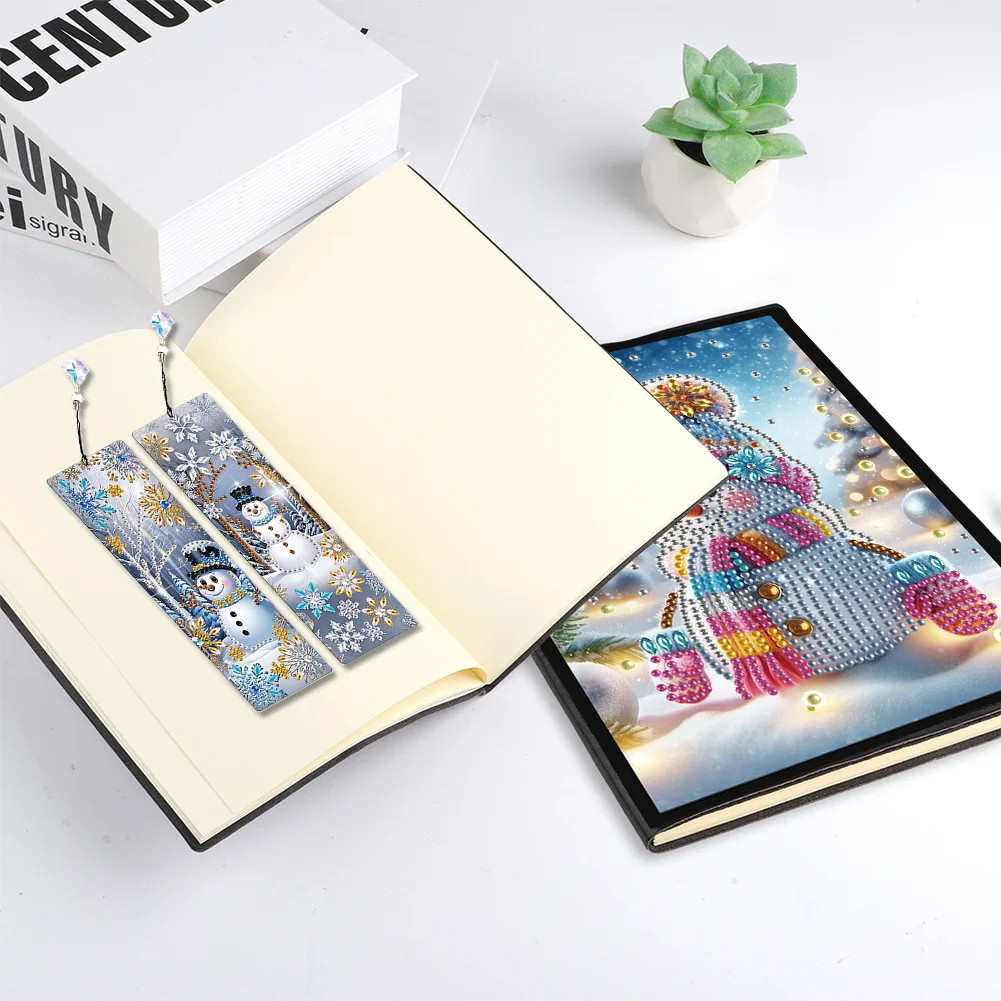 Snowman A5 Size Diamond Painting Notebook Set with 4Pcs Bookmark Holiday Gift