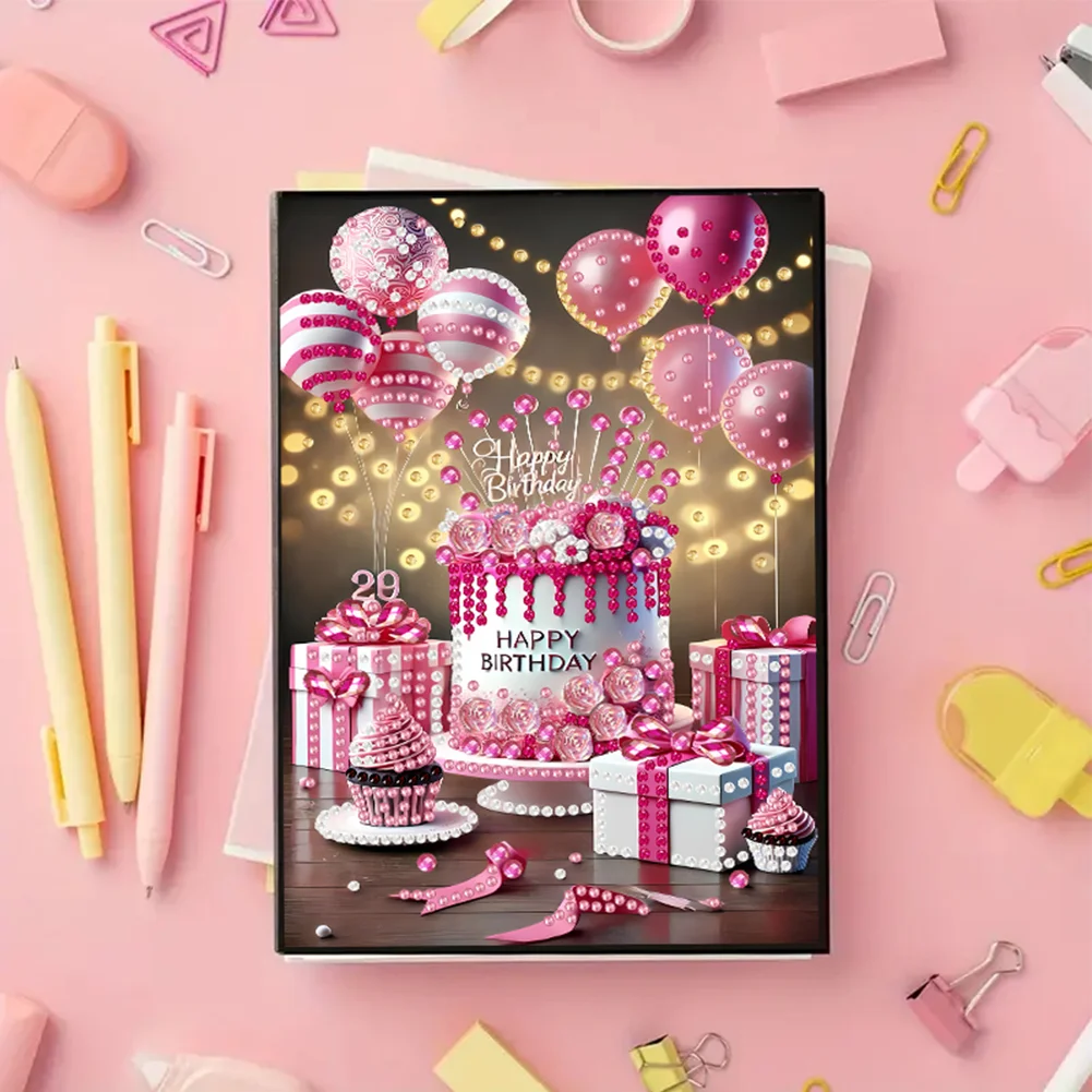 2pcs 50-Page A5 Birthday Cake Diamond Painting Notebook for Adults Holiday Gift