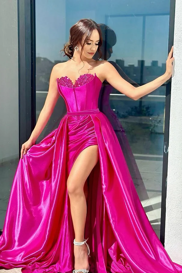 Lisliy Fuchsia Sleeveless Strapless Sweetheart Mermaid Beads Prom Dress