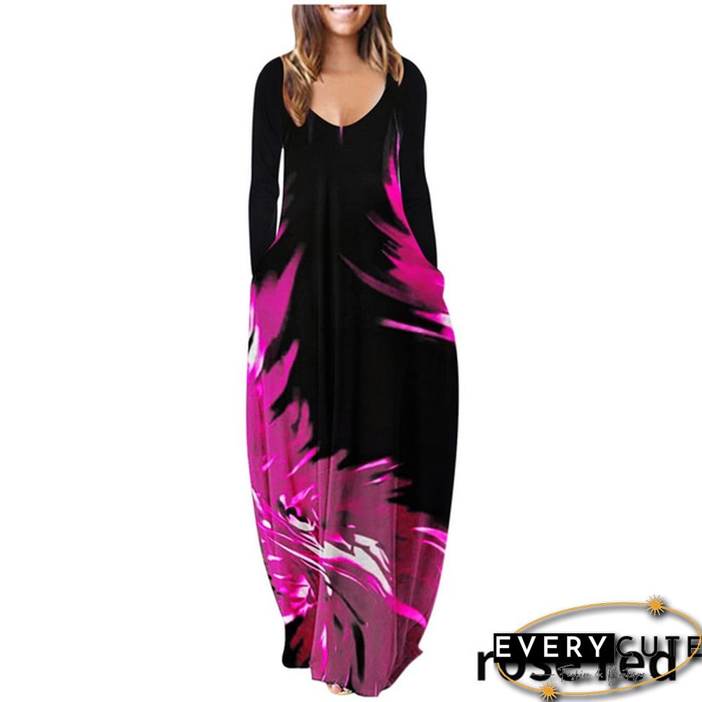 Womens loose dress bohemian holiday prom kaftan maxi oversized tunic kleid floral cotton