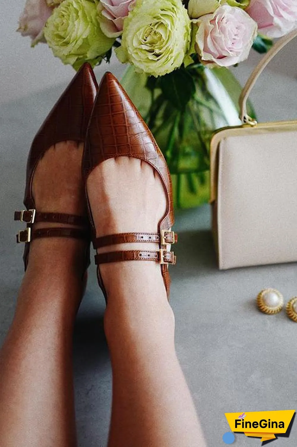 Point Toe Strap Flats