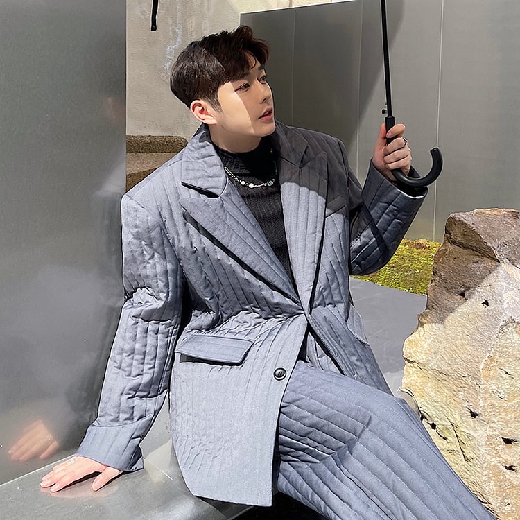 Dawfashion-Korean Personalized Vertical Pattern Thickened Cotton Suit-Yamamoto Diablo Clothing