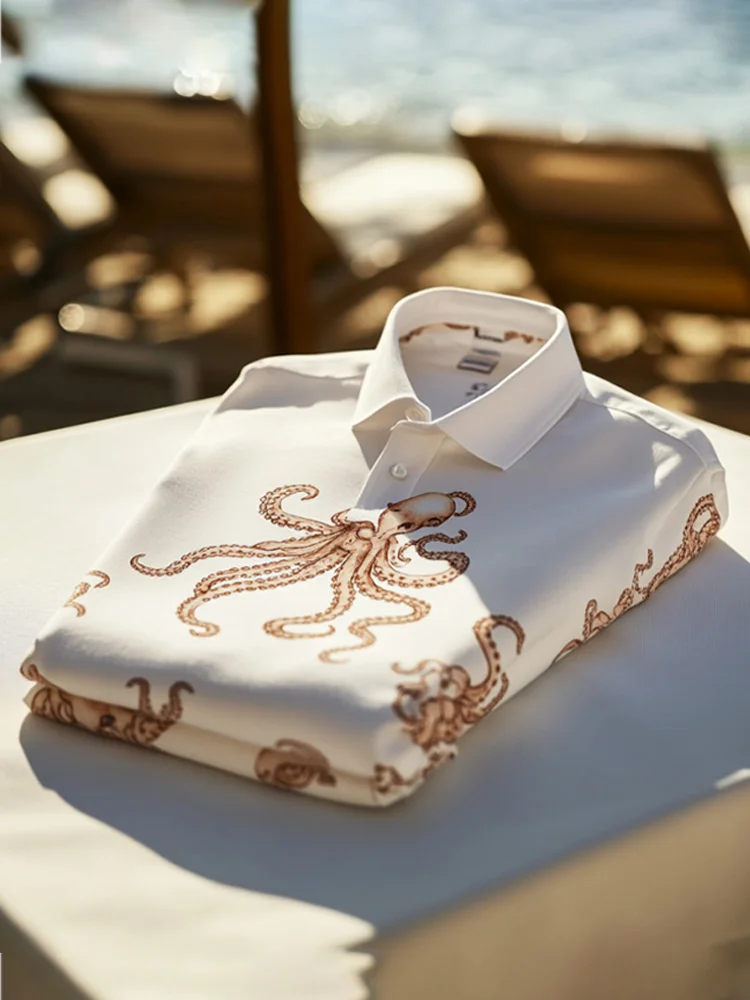 Men's Casual Ocean Animal Print Polo Shirt